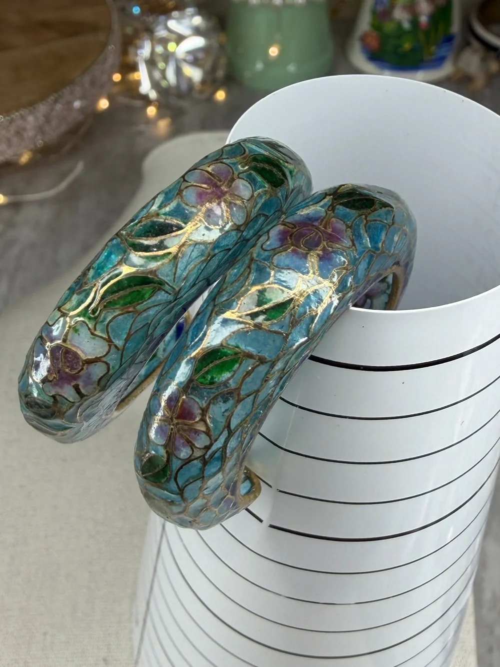 Plique A Jour Cloisonné Hoop Earrings Stained Glass Jewelry Glass Vintage Rare